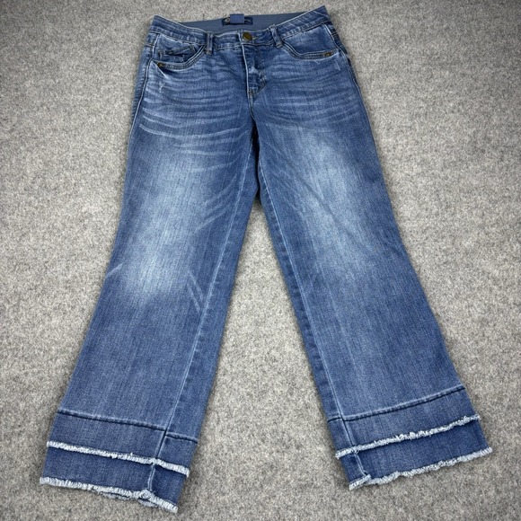 Democracy Denim - Democracy Absolution Jeans Womens 8 Wide Leg Raw Hem Stretch Denim Blue Casual